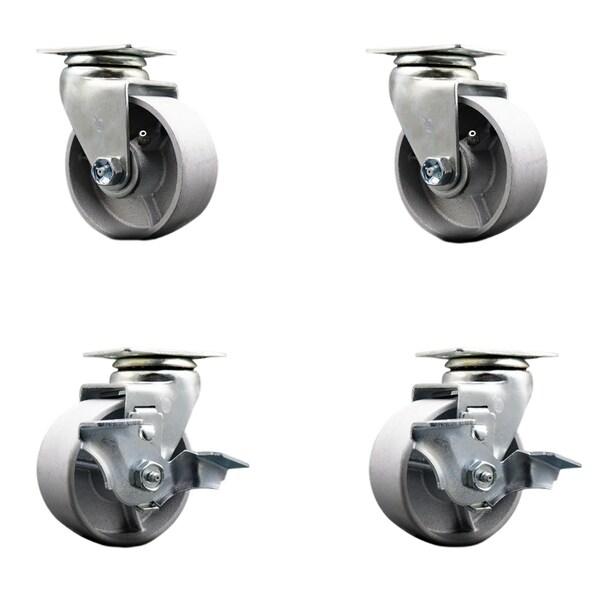4 Inch Semi Steel Cast Iron Swivel Caster Set with Ball Bearings 2 Brakes